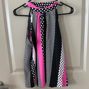 SHEIN Black and Pink Polka Dot Halter Top